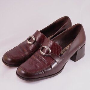 Brighton Leather Heeled Loafers Size 10 Brown Buckle Comfort Made in Italy